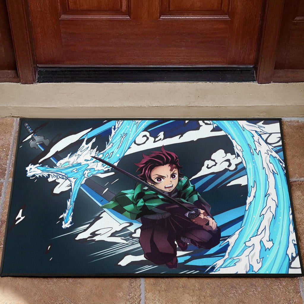 Demon Slayer Anime Tanjiro Water Dragon Power Sword Fighting Door Mat Home Decor