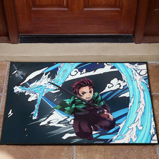Demon Slayer Anime Tanjiro Water Dragon Power Sword Fighting Door Mat Home Decor