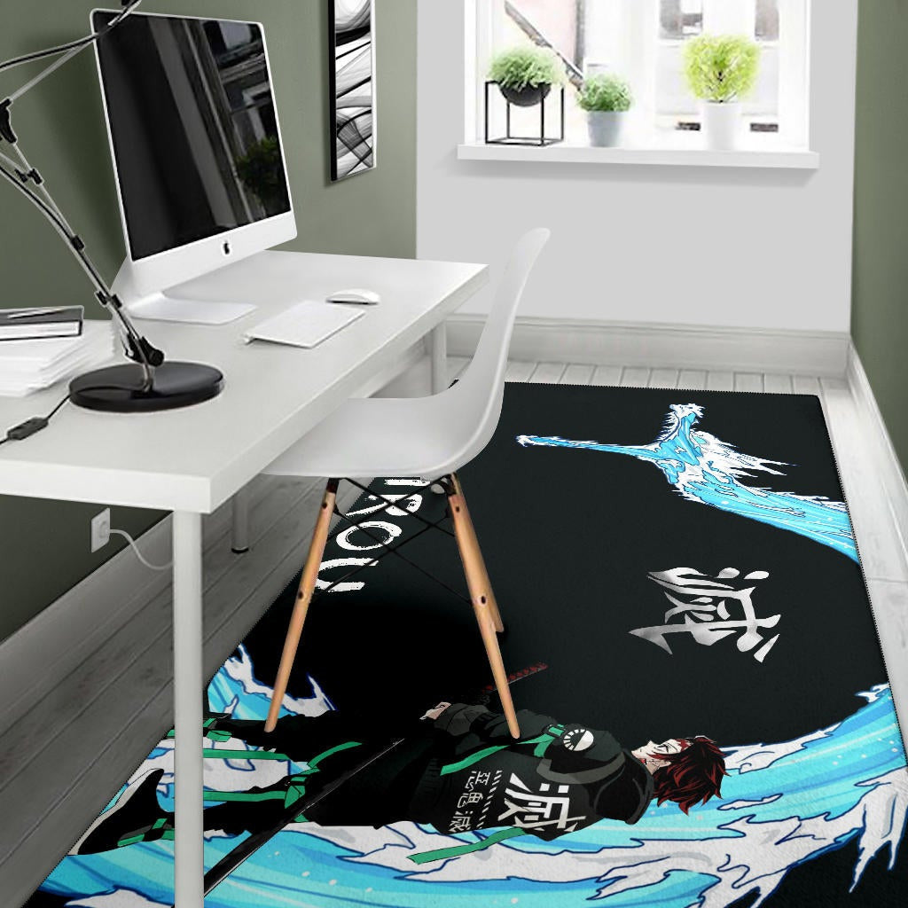 Demon Slayer Anime Tanjiro Kanji Water Dragon Power Power Black Area Rug Home Decor