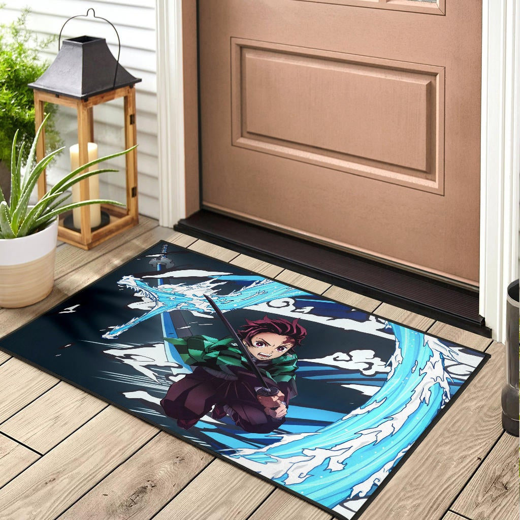 Demon Slayer Anime Tanjiro Water Dragon Power Sword Fighting Door Mat Home Decor