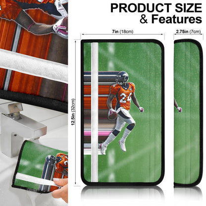 Denver American Football Broncos Football Champ Bailey 24 Grab Rugby Ball Looking Back  Seat Belt Covers