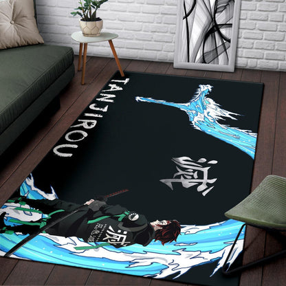 Demon Slayer Anime Tanjiro Kanji Water Dragon Power Power Black Area Rug Home Decor