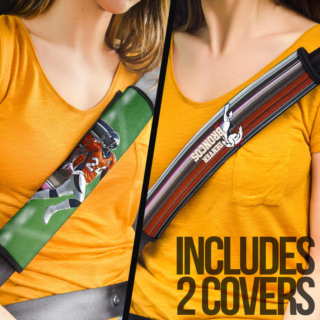 Denver American Football Broncos Football Champ Bailey 24 Grab Rugby Ball Looking Back  Seat Belt Covers