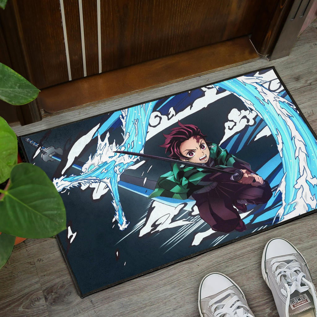 Demon Slayer Anime Tanjiro Water Dragon Power Sword Fighting Door Mat Home Decor