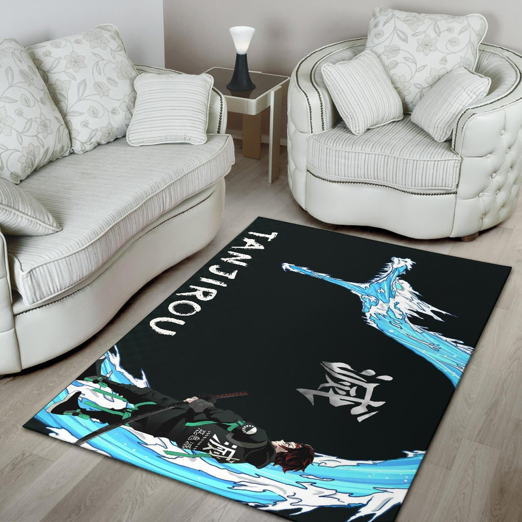 Demon Slayer Anime Tanjiro Kanji Water Dragon Power Power Black Area Rug Home Decor