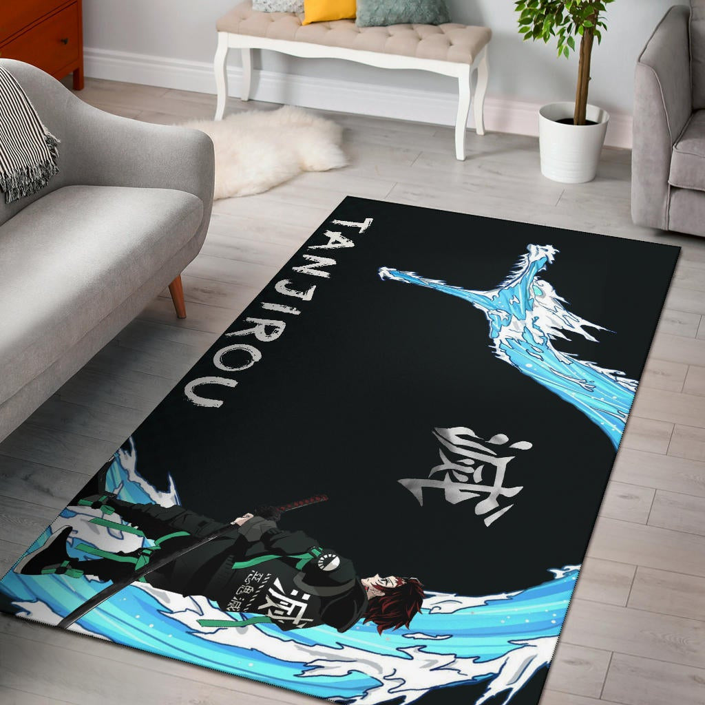 Demon Slayer Anime Tanjiro Kanji Water Dragon Power Power Black Area Rug Home Decor
