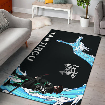 Demon Slayer Anime Tanjiro Kanji Water Dragon Power Power Black Area Rug Home Decor