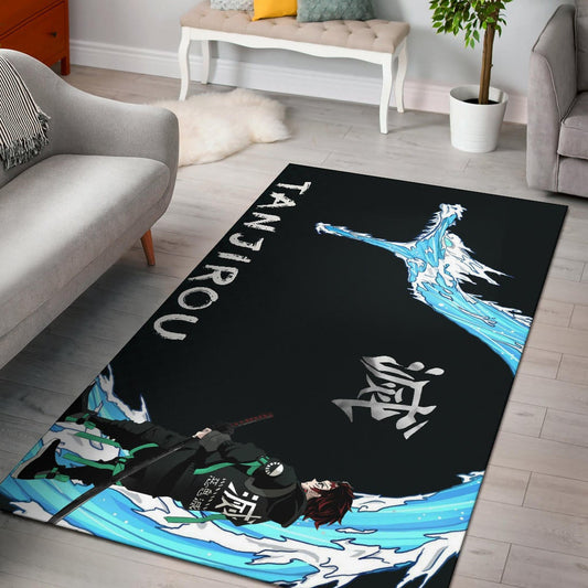 Demon Slayer Anime Tanjiro Kanji Water Dragon Power Power Black Area Rug Home Decor