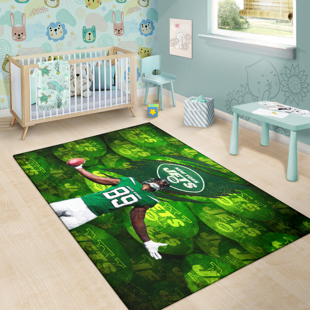 New York American Football Jets Football Player 89 Celebrating Score Holding Ball  Area Rug Home Decor