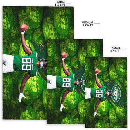 New York American Football Jets Football Player 89 Celebrating Score Holding Ball  Area Rug Home Decor
