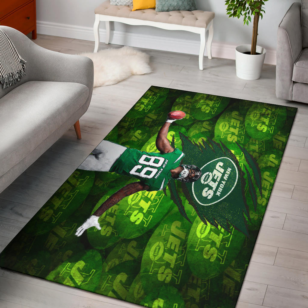 New York American Football Jets Football Player 89 Celebrating Score Holding Ball  Area Rug Home Decor