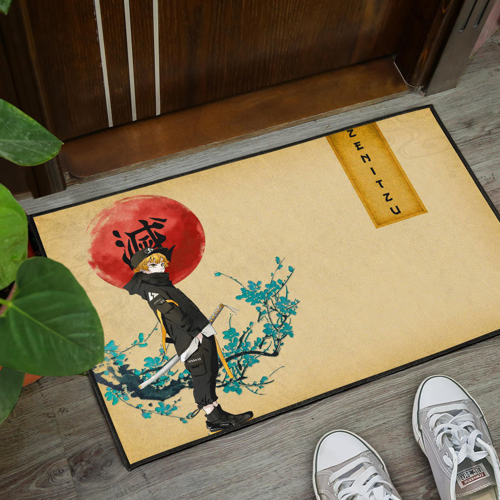 Demon Slayer Zenitsu Wearing Modern Clothes Yellow Theme Door Mat Home Decor