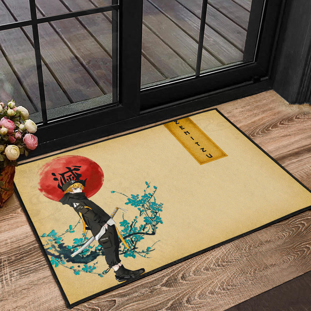 Demon Slayer Zenitsu Wearing Modern Clothes Yellow Theme Door Mat Home Decor