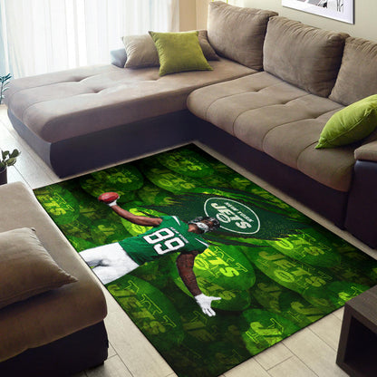 New York American Football Jets Football Player 89 Celebrating Score Holding Ball  Area Rug Home Decor