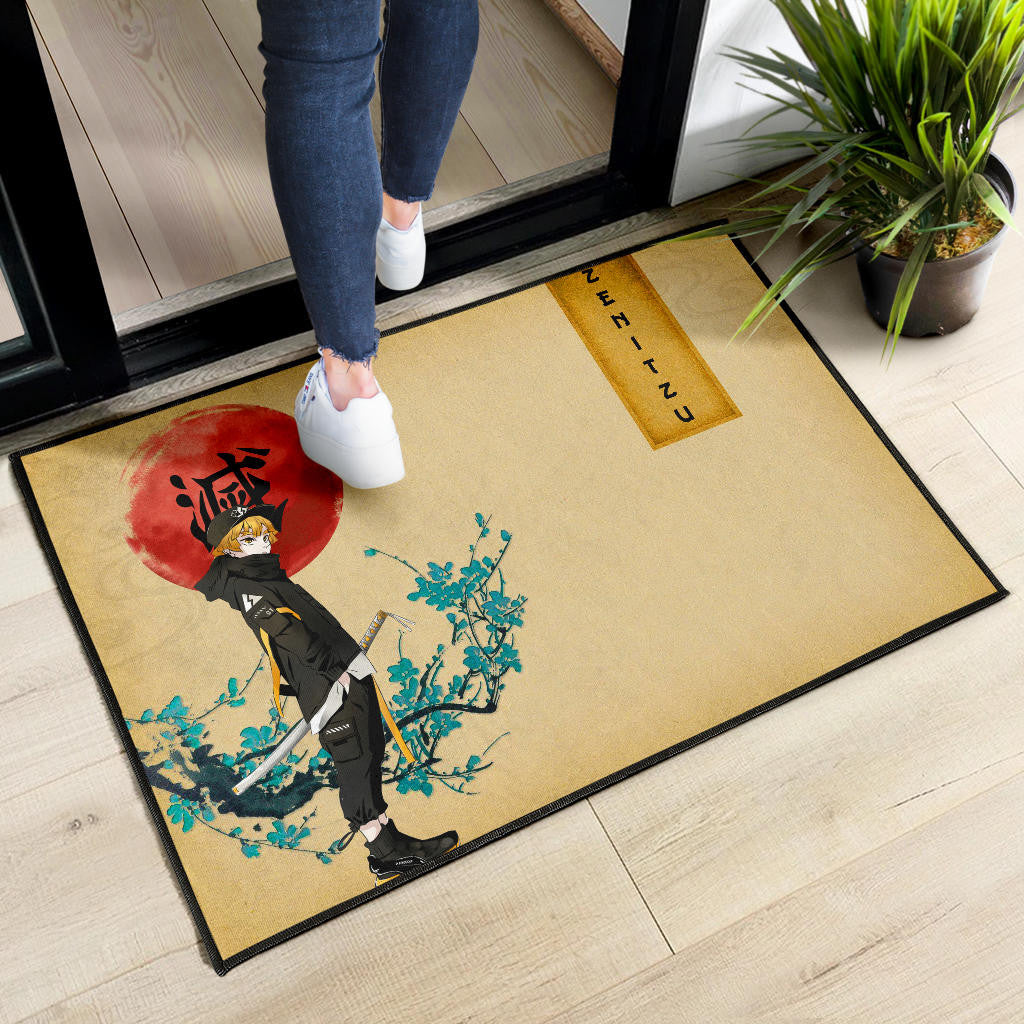 Demon Slayer Zenitsu Wearing Modern Clothes Yellow Theme Door Mat Home Decor