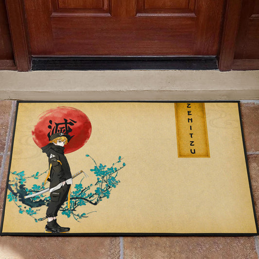 Demon Slayer Zenitsu Wearing Modern Clothes Yellow Theme Door Mat Home Decor