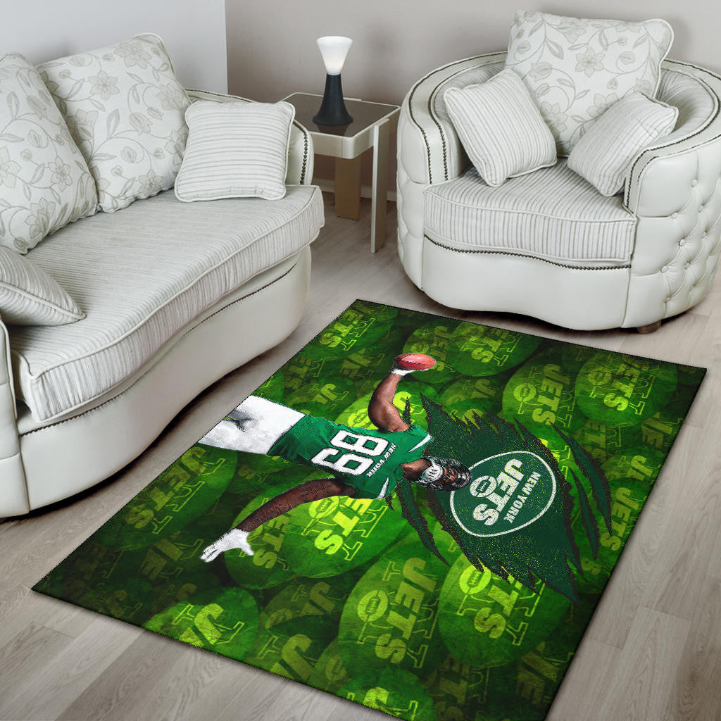 New York American Football Jets Football Player 89 Celebrating Score Holding Ball  Area Rug Home Decor