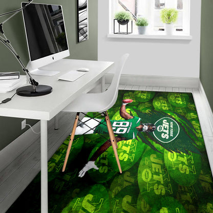 New York American Football Jets Football Player 89 Celebrating Score Holding Ball  Area Rug Home Decor