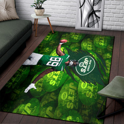 New York American Football Jets Football Player 89 Celebrating Score Holding Ball  Area Rug Home Decor