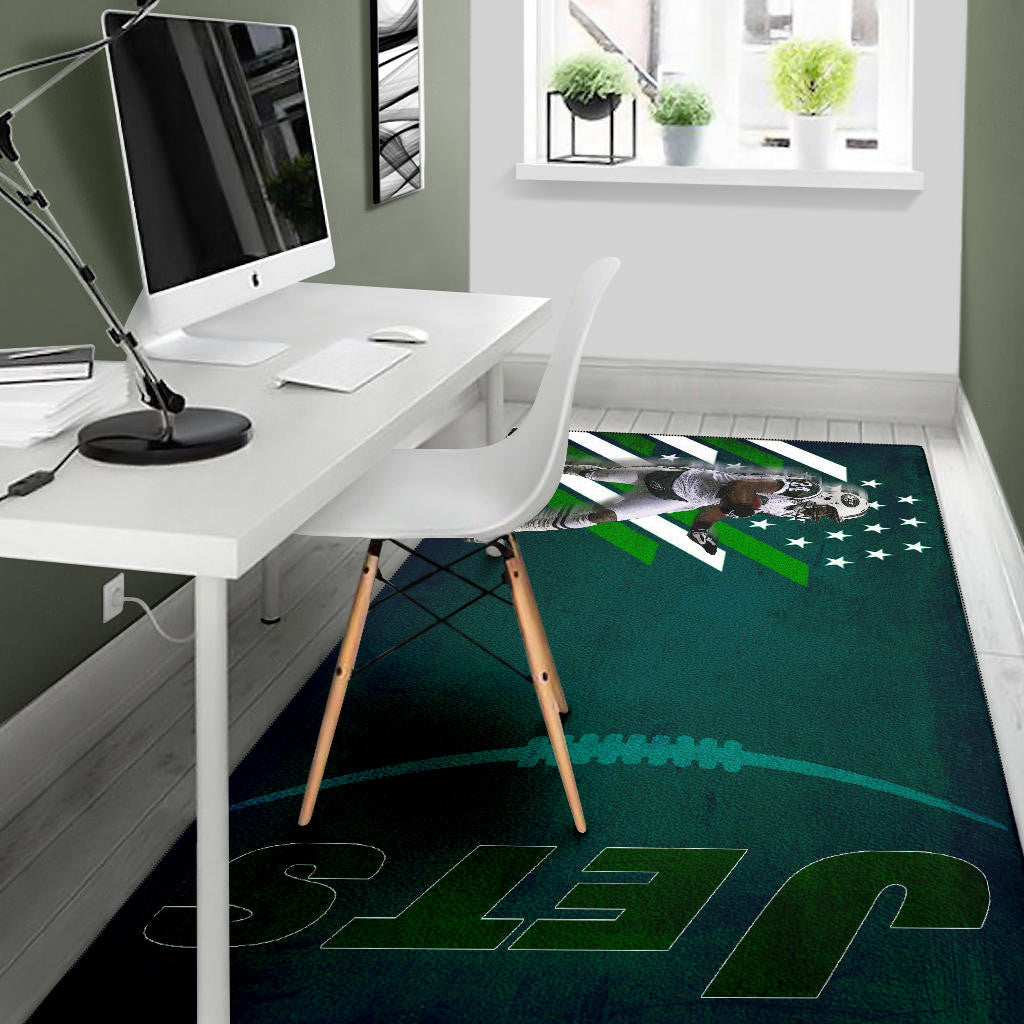 New York American Football Jets Football Player 24 Running Fading American Flag Area Rug Home Decor