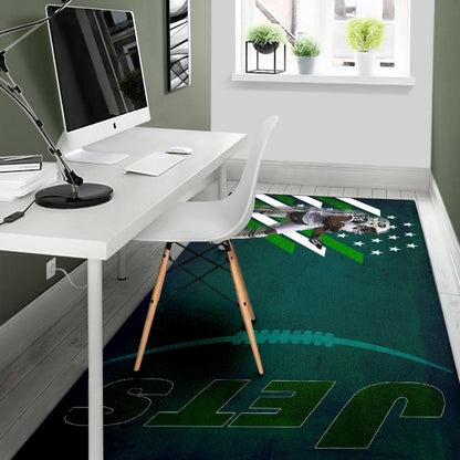 New York American Football Jets Football Player 24 Running Fading American Flag Area Rug Home Decor