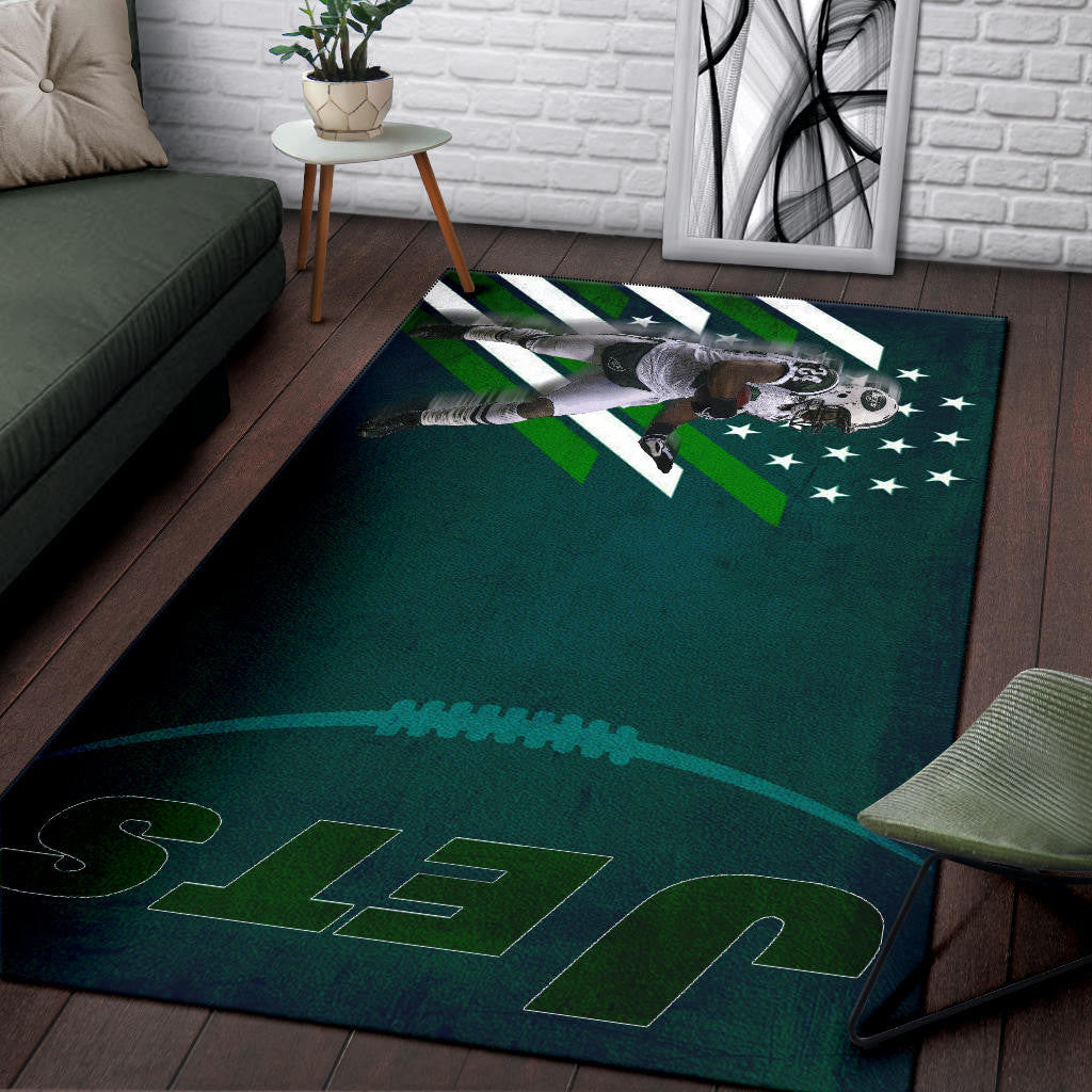 New York American Football Jets Football Player 24 Running Fading American Flag Area Rug Home Decor