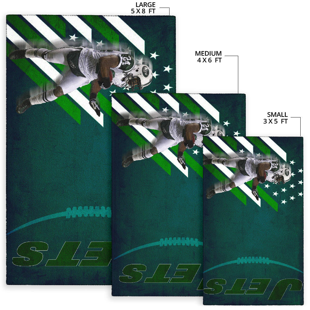 New York American Football Jets Football Player 24 Running Fading American Flag Area Rug Home Decor