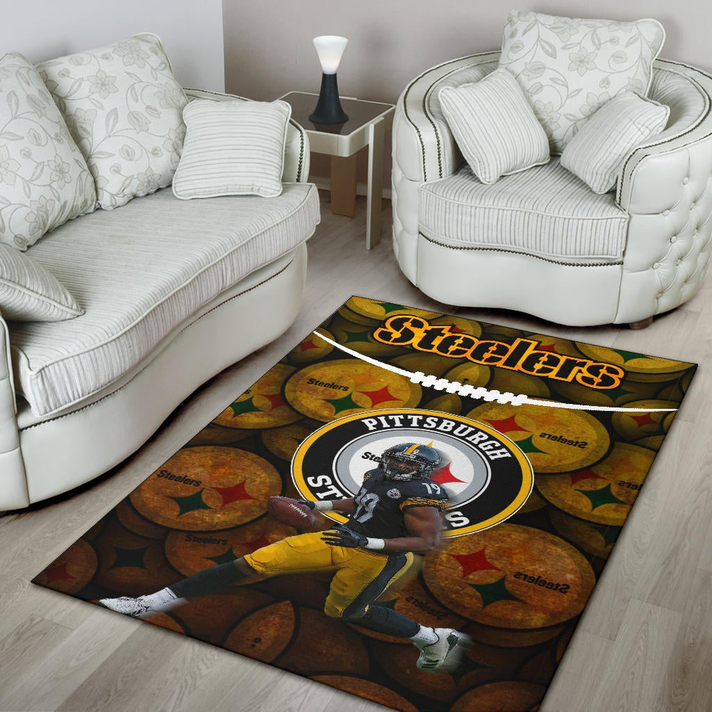 Pittsburgh Steelers American Football Team JuJu Smith-Schuster 19 Steelers Doodle Area Rug Home Decor