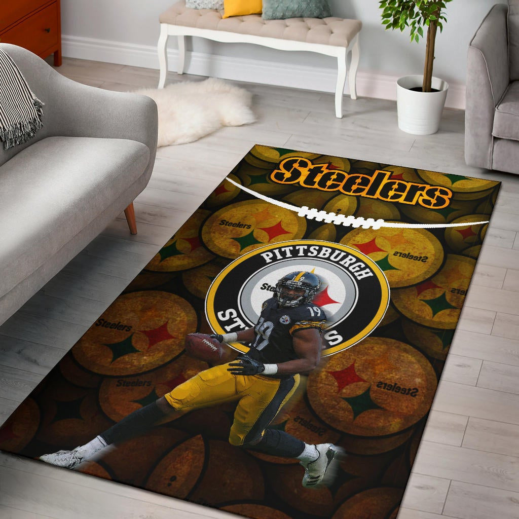 Pittsburgh Steelers American Football Team JuJu Smith-Schuster 19 Steelers Doodle Area Rug Home Decor