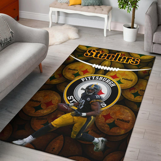 Pittsburgh Steelers American Football Team JuJu Smith-Schuster 19 Steelers Doodle Area Rug Home Decor