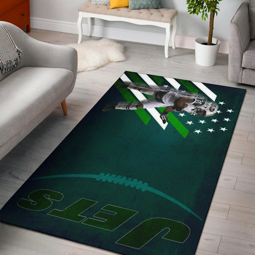 New York American Football Jets Football Player 24 Running Fading American Flag Area Rug Home Decor