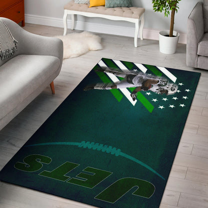 New York American Football Jets Football Player 24 Running Fading American Flag Area Rug Home Decor