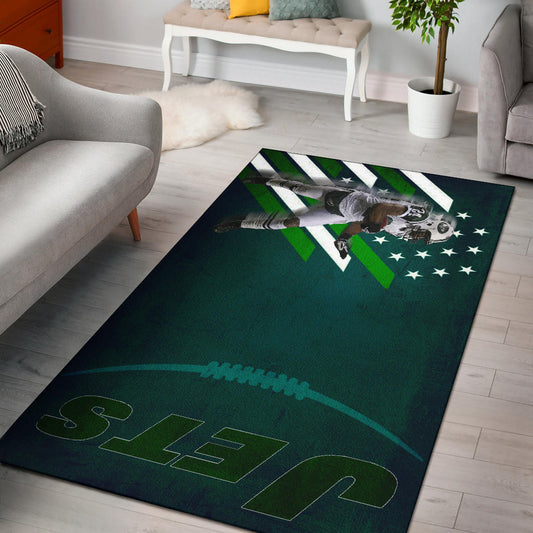 New York American Football Jets Football Player 24 Running Fading American Flag Area Rug Home Decor