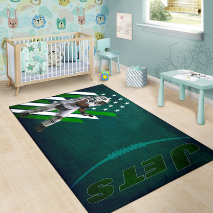 New York American Football Jets Football Player 24 Running Fading American Flag Area Rug Home Decor