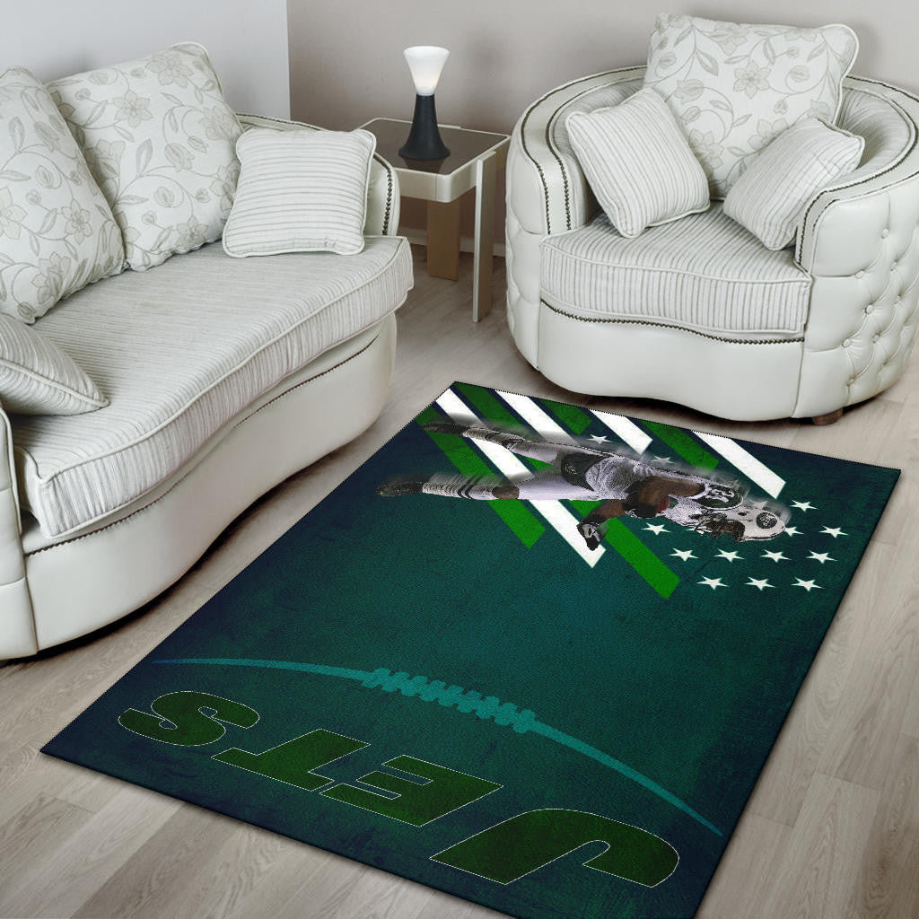 New York American Football Jets Football Player 24 Running Fading American Flag Area Rug Home Decor