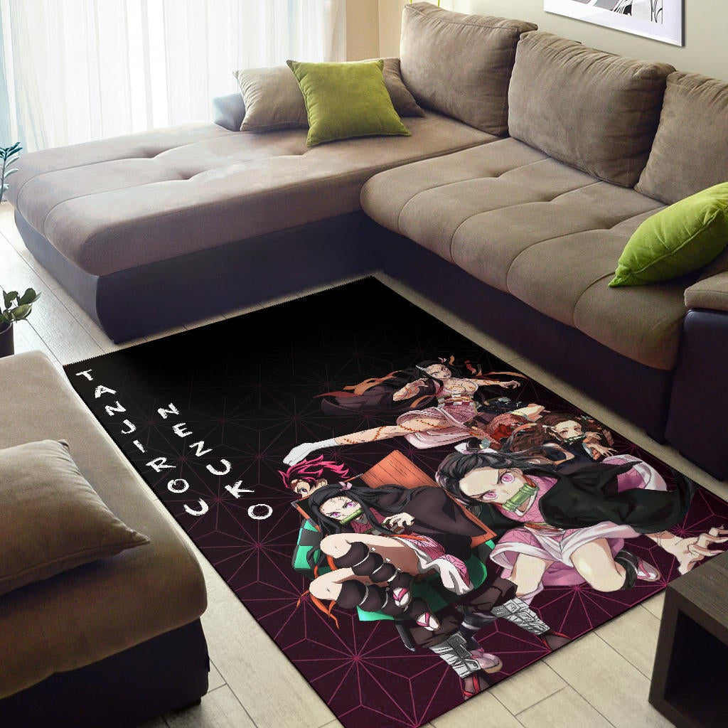 Demon Slayer Anime Nezuko Fighting Moments With Tanjiro Area Rug Home Decor