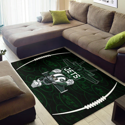 New York American Football Jets Football Rush Artwork Jumping Dark Green Area Rug Home Decor
