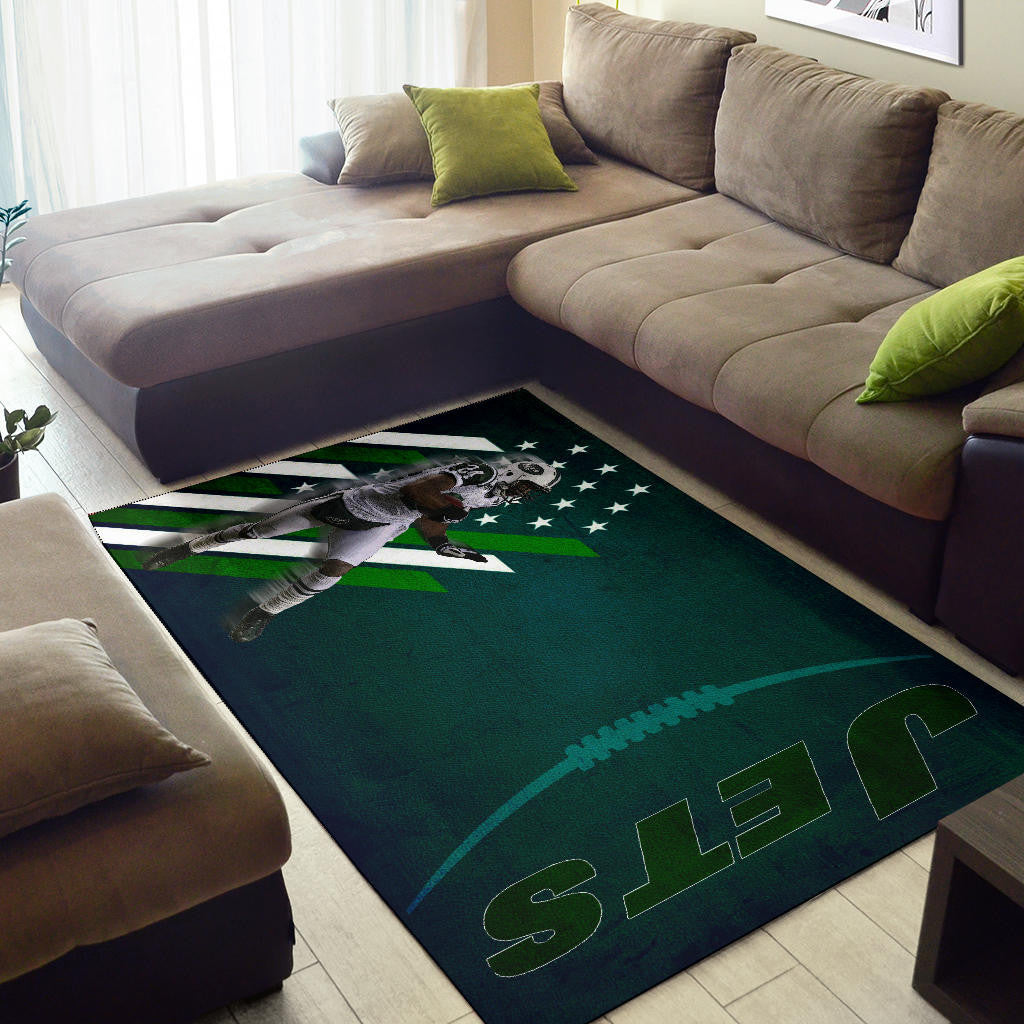New York American Football Jets Football Player 24 Running Fading American Flag Area Rug Home Decor
