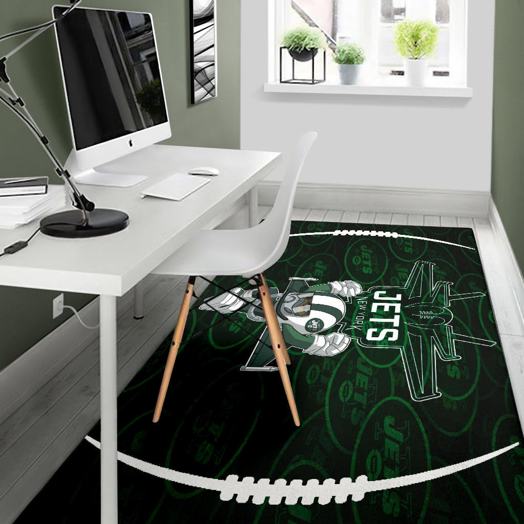 New York American Football Jets Football Rush Artwork Jumping Dark Green Area Rug Home Decor
