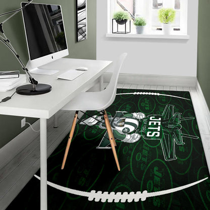 New York American Football Jets Football Rush Artwork Jumping Dark Green Area Rug Home Decor