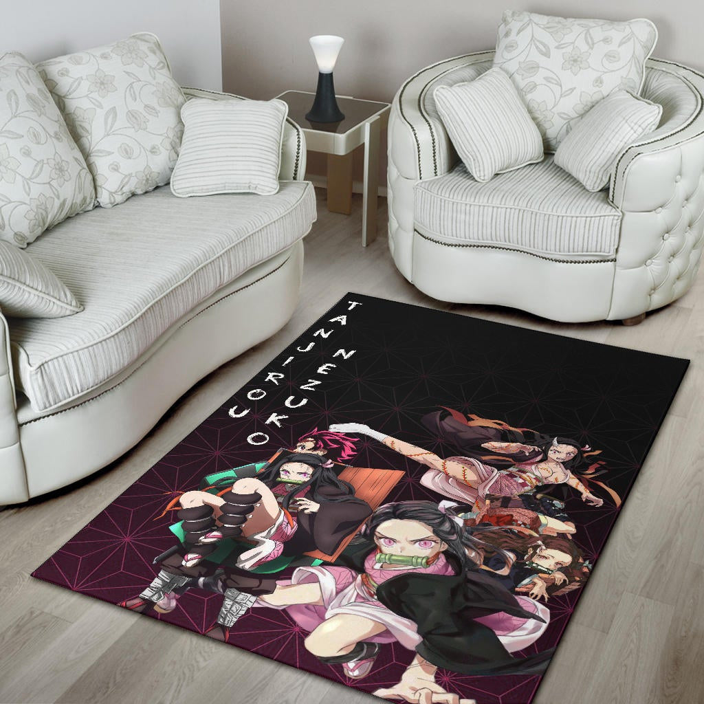 Demon Slayer Anime Nezuko Fighting Moments With Tanjiro Area Rug Home Decor