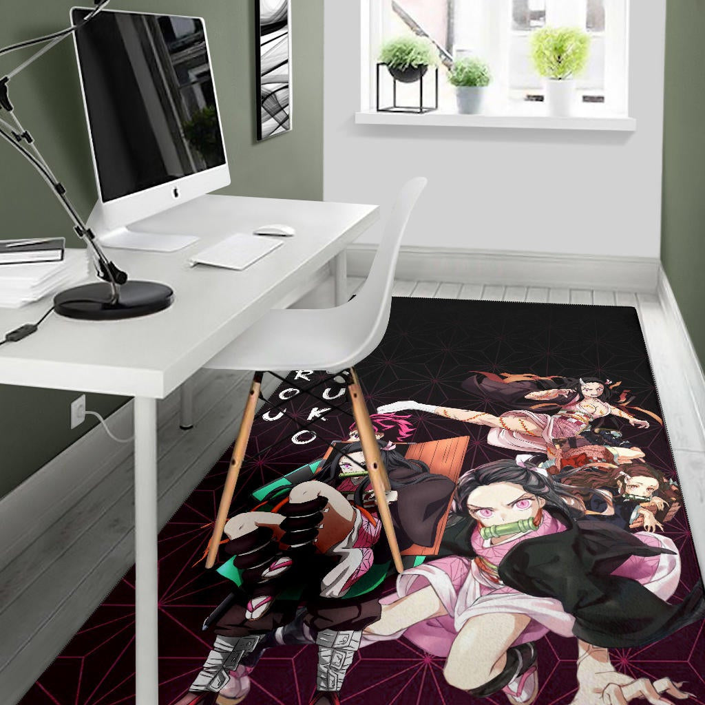 Demon Slayer Anime Nezuko Fighting Moments With Tanjiro Area Rug Home Decor
