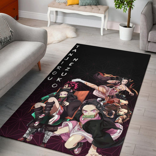 Demon Slayer Anime Nezuko Fighting Moments With Tanjiro Area Rug Home Decor