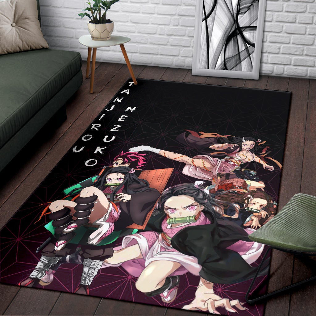 Demon Slayer Anime Nezuko Fighting Moments With Tanjiro Area Rug Home Decor