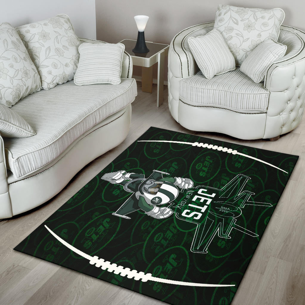 New York American Football Jets Football Rush Artwork Jumping Dark Green Area Rug Home Decor
