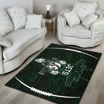 New York American Football Jets Football Rush Artwork Jumping Dark Green Area Rug Home Decor