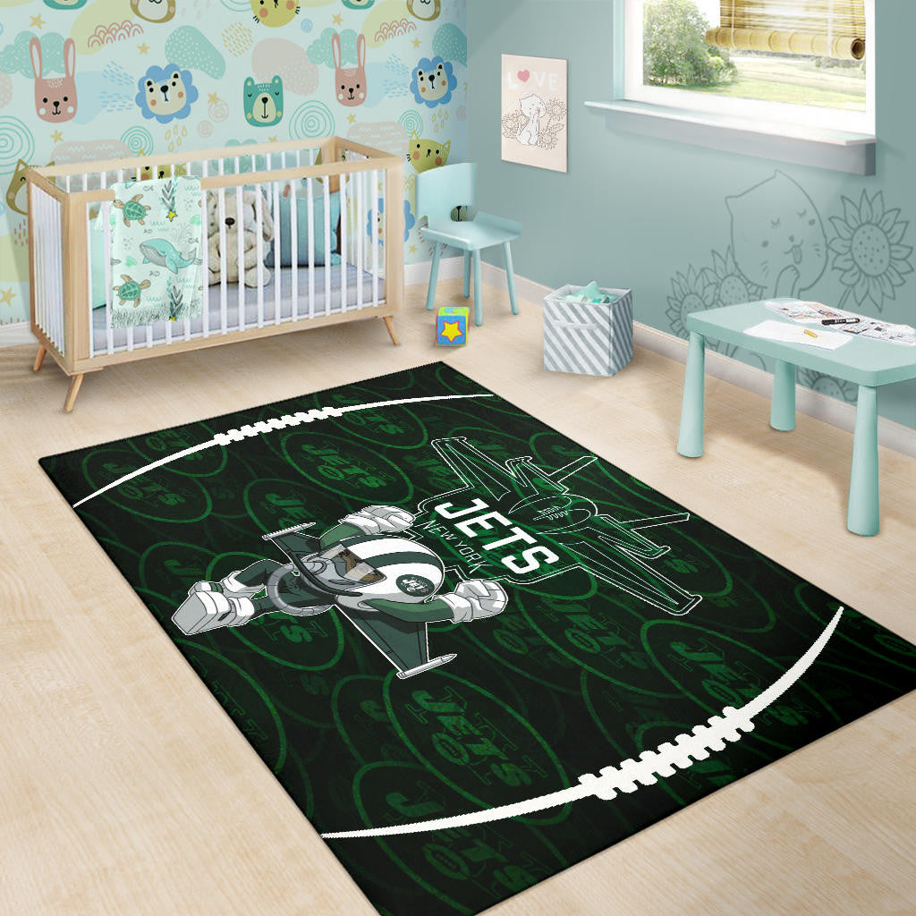 New York American Football Jets Football Rush Artwork Jumping Dark Green Area Rug Home Decor