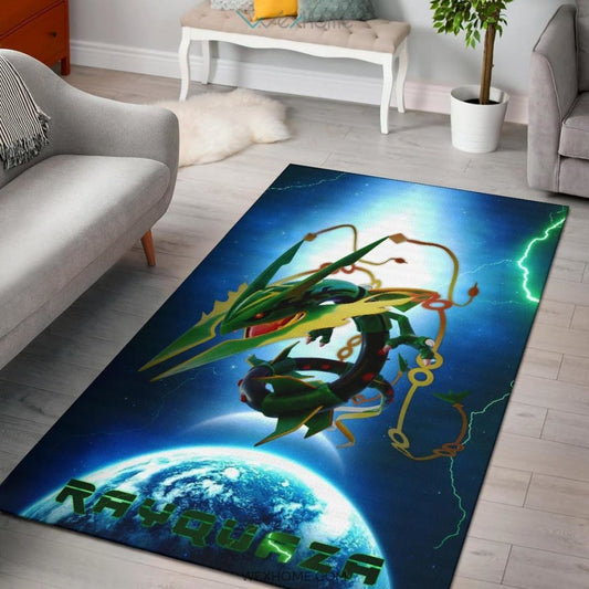 Pokemon Anime Pokemon Rayquaza Ultra Universe Blue Area Rug Home Decor