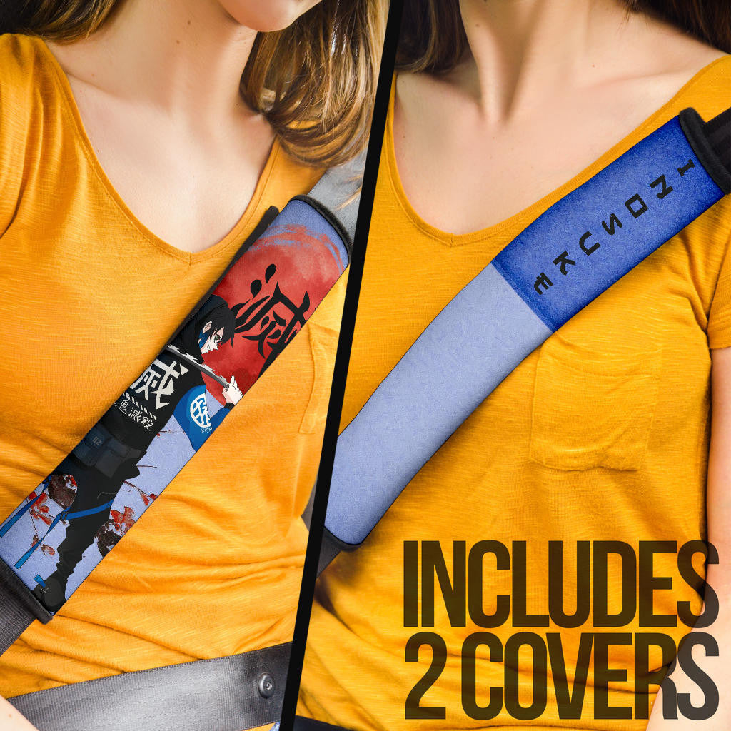 Demon Slayer Anime Inosuke Took Off Mask Wearing Clothes Blue Theme Seat Belt Covers