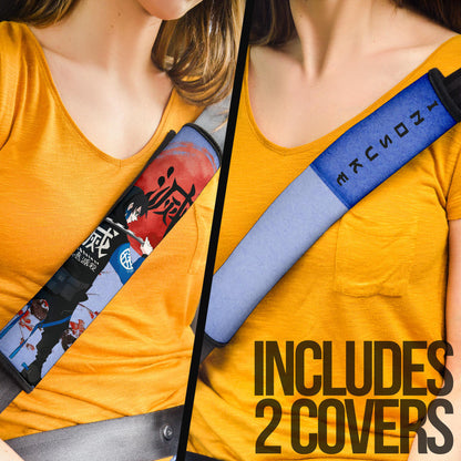 Demon Slayer Anime Inosuke Took Off Mask Wearing Clothes Blue Theme Seat Belt Covers